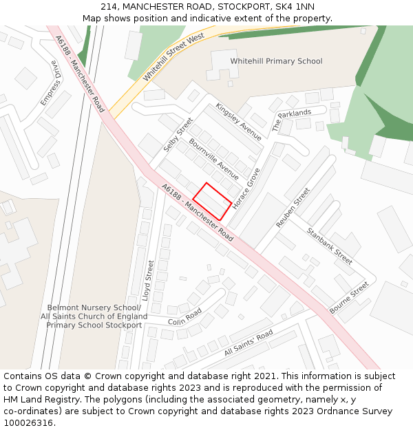 214, MANCHESTER ROAD, STOCKPORT, SK4 1NN: Location map and indicative extent of plot