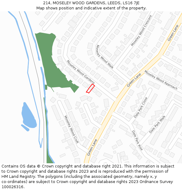 214, MOSELEY WOOD GARDENS, LEEDS, LS16 7JE: Location map and indicative extent of plot
