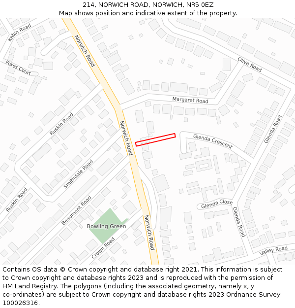 214, NORWICH ROAD, NORWICH, NR5 0EZ: Location map and indicative extent of plot