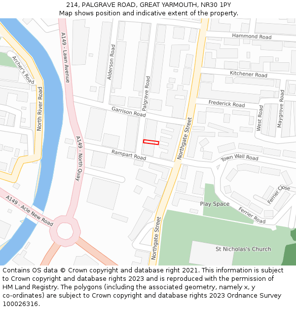 214, PALGRAVE ROAD, GREAT YARMOUTH, NR30 1PY: Location map and indicative extent of plot
