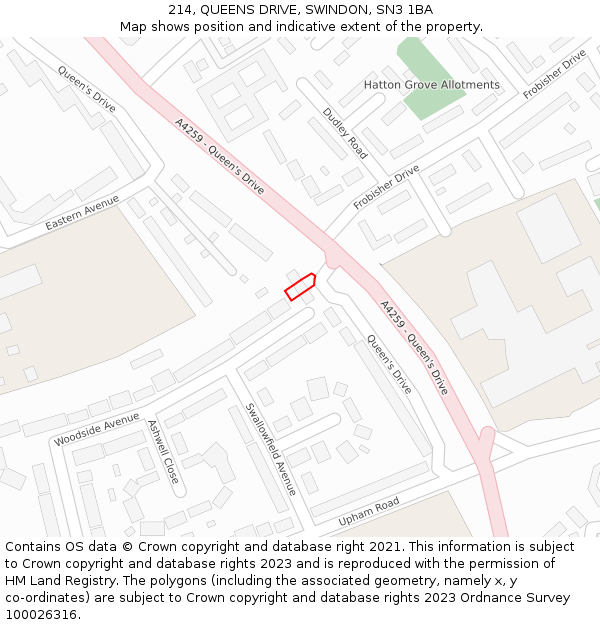 214, QUEENS DRIVE, SWINDON, SN3 1BA: Location map and indicative extent of plot