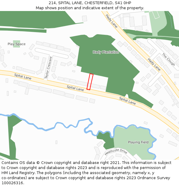 214, SPITAL LANE, CHESTERFIELD, S41 0HP: Location map and indicative extent of plot