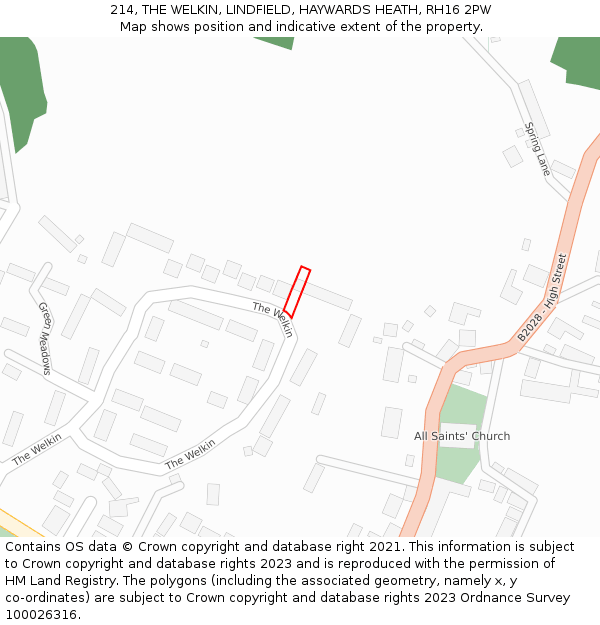 214, THE WELKIN, LINDFIELD, HAYWARDS HEATH, RH16 2PW: Location map and indicative extent of plot