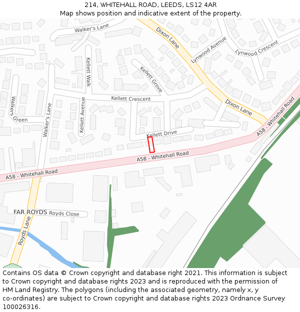 214, WHITEHALL ROAD, LEEDS, LS12 4AR: Location map and indicative extent of plot