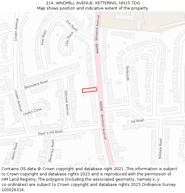 214, WINDMILL AVENUE, KETTERING, NN15 7DG: Location map and indicative extent of plot