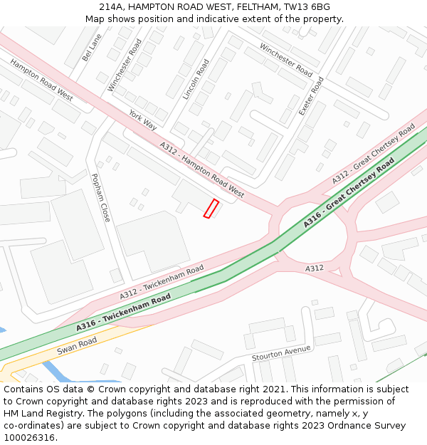 214A, HAMPTON ROAD WEST, FELTHAM, TW13 6BG: Location map and indicative extent of plot