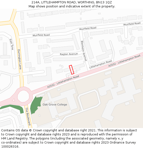 214A, LITTLEHAMPTON ROAD, WORTHING, BN13 1QZ: Location map and indicative extent of plot