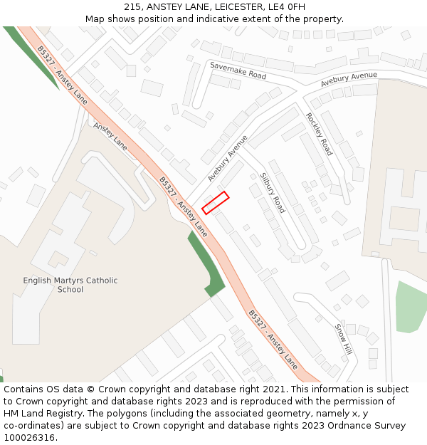 215, ANSTEY LANE, LEICESTER, LE4 0FH: Location map and indicative extent of plot
