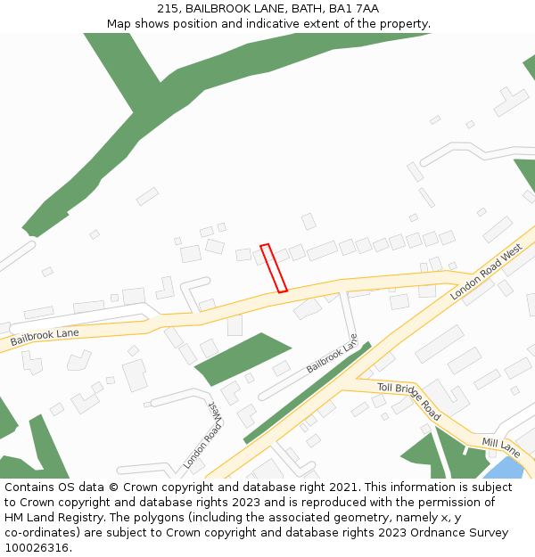 215, BAILBROOK LANE, BATH, BA1 7AA: Location map and indicative extent of plot