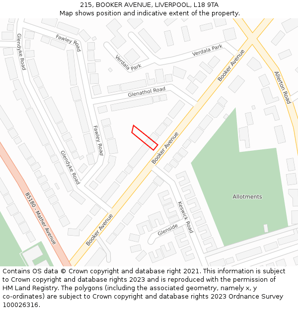 215, BOOKER AVENUE, LIVERPOOL, L18 9TA: Location map and indicative extent of plot