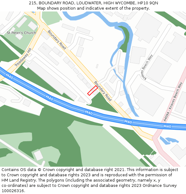215, BOUNDARY ROAD, LOUDWATER, HIGH WYCOMBE, HP10 9QN: Location map and indicative extent of plot