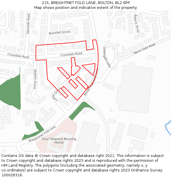 215, BREIGHTMET FOLD LANE, BOLTON, BL2 6PP: Location map and indicative extent of plot