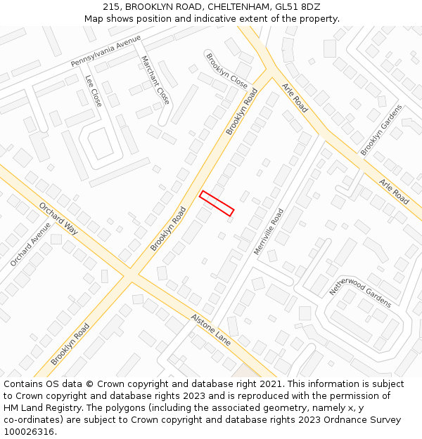 215, BROOKLYN ROAD, CHELTENHAM, GL51 8DZ: Location map and indicative extent of plot