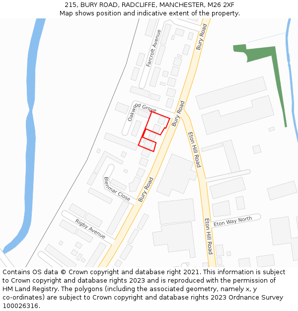 215, BURY ROAD, RADCLIFFE, MANCHESTER, M26 2XF: Location map and indicative extent of plot