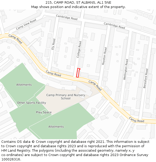 215, CAMP ROAD, ST ALBANS, AL1 5NE: Location map and indicative extent of plot