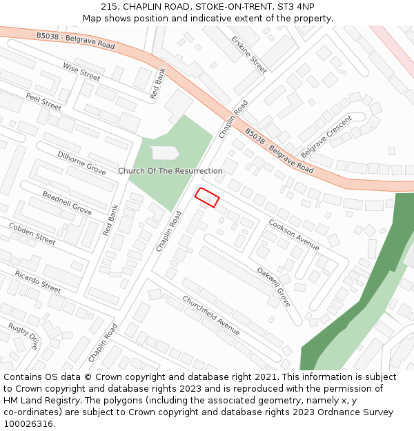 215, CHAPLIN ROAD, STOKE-ON-TRENT, ST3 4NP: Location map and indicative extent of plot