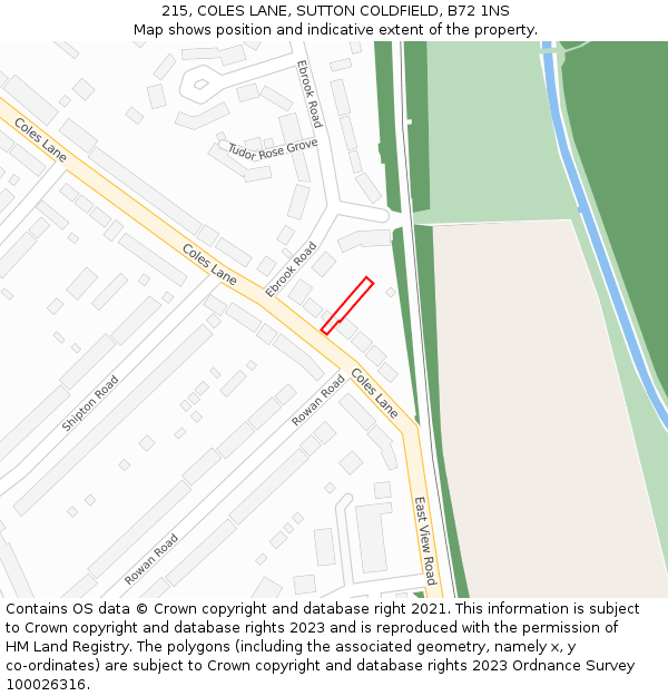 215, COLES LANE, SUTTON COLDFIELD, B72 1NS: Location map and indicative extent of plot