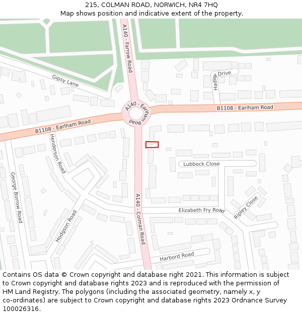 215, COLMAN ROAD, NORWICH, NR4 7HQ: Location map and indicative extent of plot