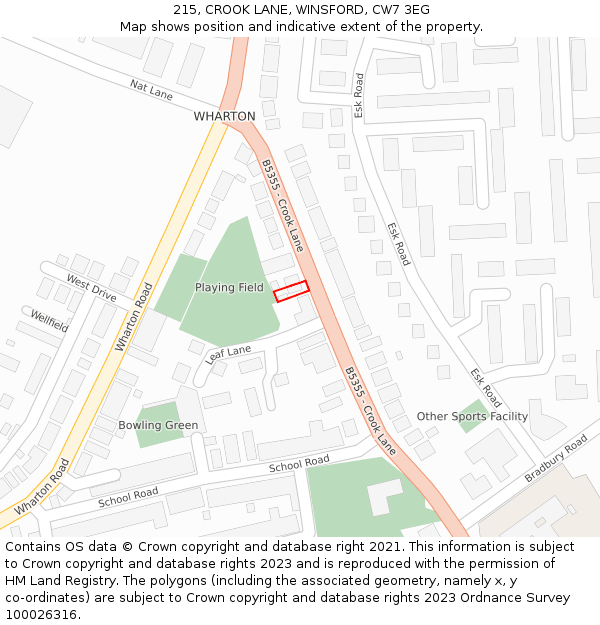 215, CROOK LANE, WINSFORD, CW7 3EG: Location map and indicative extent of plot