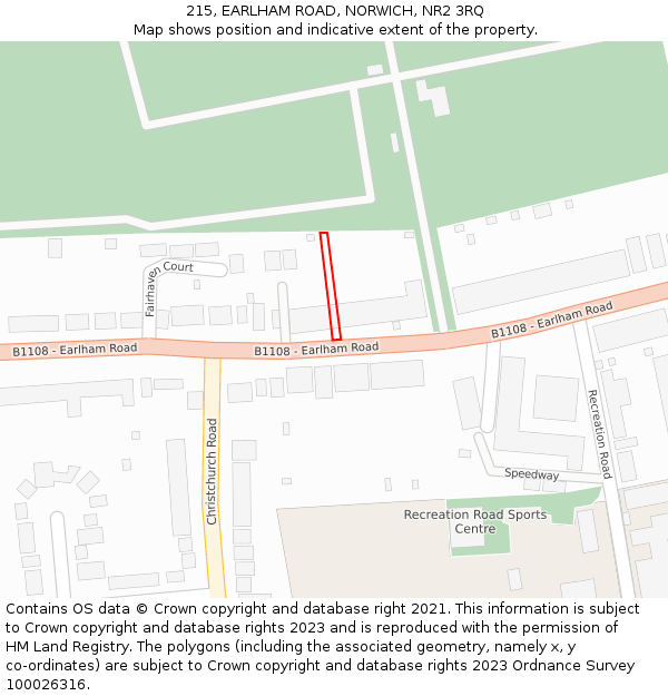 215, EARLHAM ROAD, NORWICH, NR2 3RQ: Location map and indicative extent of plot