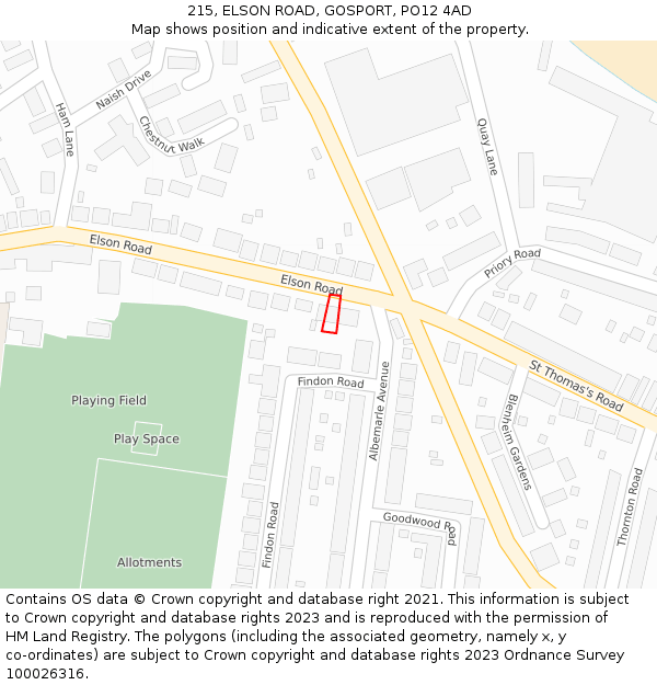 215, ELSON ROAD, GOSPORT, PO12 4AD: Location map and indicative extent of plot