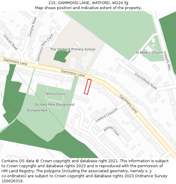 215, GAMMONS LANE, WATFORD, WD24 5JJ: Location map and indicative extent of plot