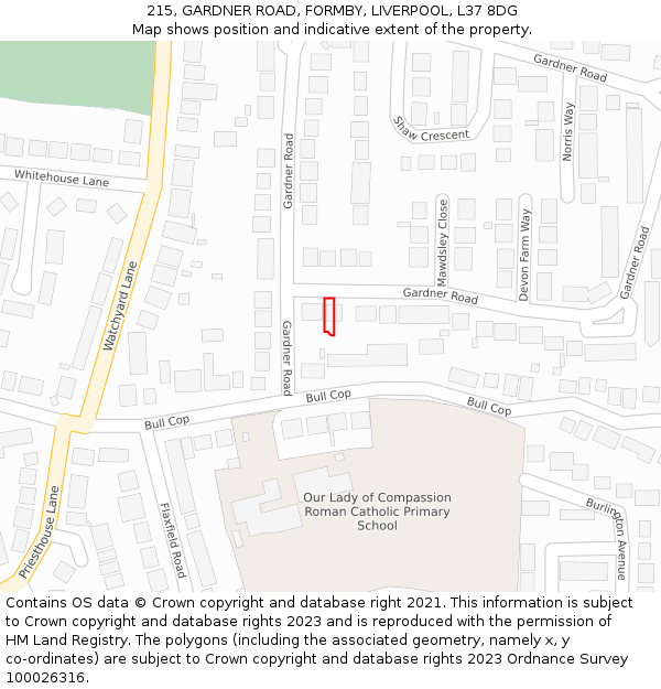 215, GARDNER ROAD, FORMBY, LIVERPOOL, L37 8DG: Location map and indicative extent of plot