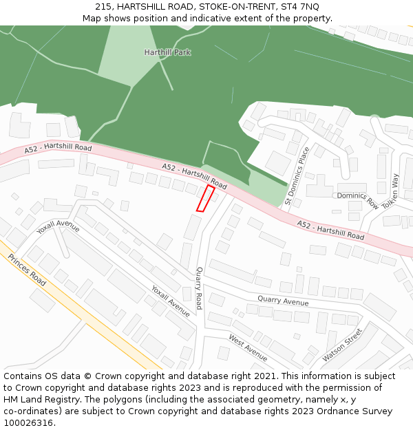 215, HARTSHILL ROAD, STOKE-ON-TRENT, ST4 7NQ: Location map and indicative extent of plot