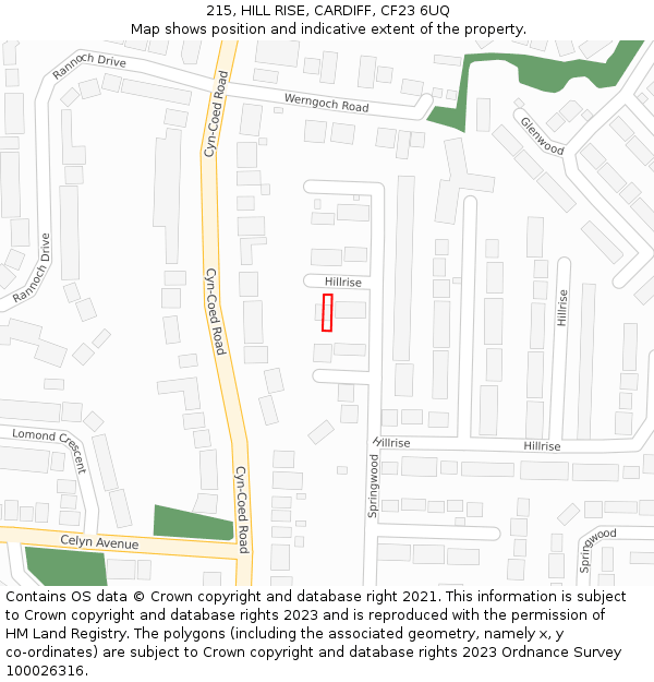 215, HILL RISE, CARDIFF, CF23 6UQ: Location map and indicative extent of plot