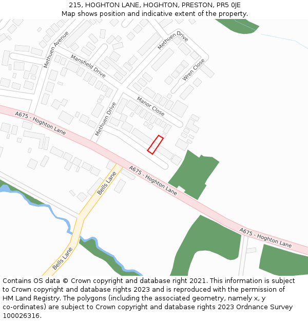 215, HOGHTON LANE, HOGHTON, PRESTON, PR5 0JE: Location map and indicative extent of plot