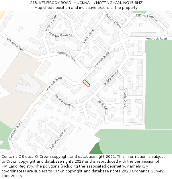 215, KENBROOK ROAD, HUCKNALL, NOTTINGHAM, NG15 8HZ: Location map and indicative extent of plot