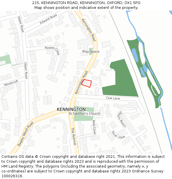 215, KENNINGTON ROAD, KENNINGTON, OXFORD, OX1 5PG: Location map and indicative extent of plot