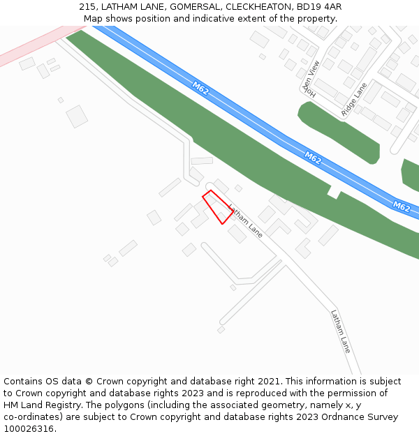 215, LATHAM LANE, GOMERSAL, CLECKHEATON, BD19 4AR: Location map and indicative extent of plot