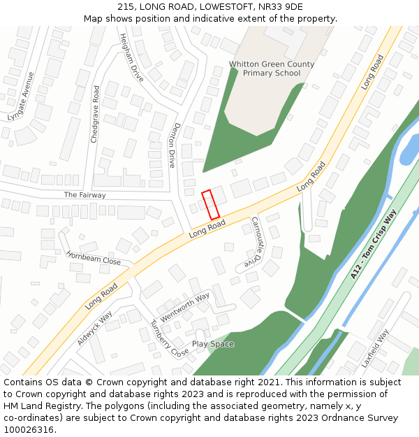 215, LONG ROAD, LOWESTOFT, NR33 9DE: Location map and indicative extent of plot