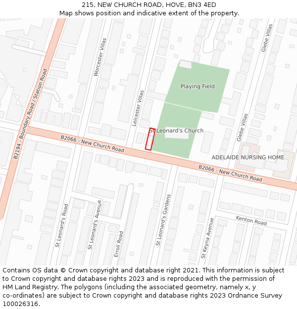 215, NEW CHURCH ROAD, HOVE, BN3 4ED: Location map and indicative extent of plot