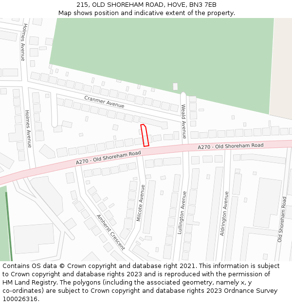 215, OLD SHOREHAM ROAD, HOVE, BN3 7EB: Location map and indicative extent of plot