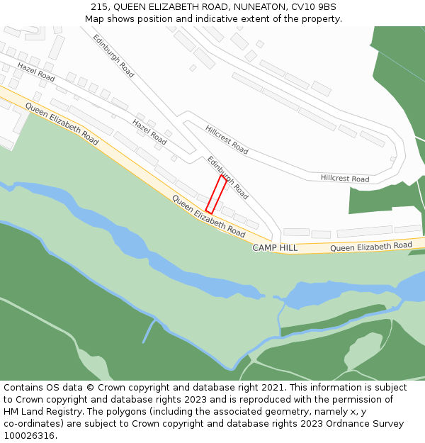 215, QUEEN ELIZABETH ROAD, NUNEATON, CV10 9BS: Location map and indicative extent of plot