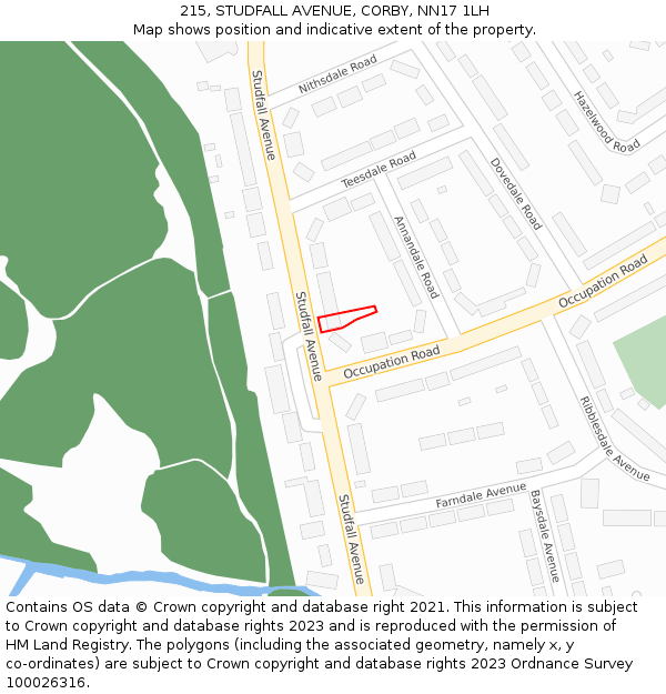 215, STUDFALL AVENUE, CORBY, NN17 1LH: Location map and indicative extent of plot