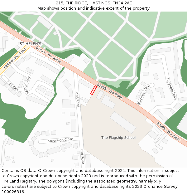 215, THE RIDGE, HASTINGS, TN34 2AE: Location map and indicative extent of plot