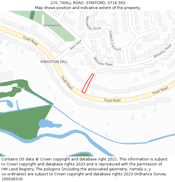 215, TIXALL ROAD, STAFFORD, ST16 3XS: Location map and indicative extent of plot