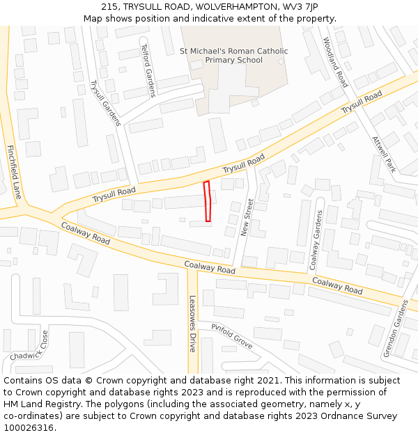 215, TRYSULL ROAD, WOLVERHAMPTON, WV3 7JP: Location map and indicative extent of plot