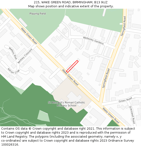 215, WAKE GREEN ROAD, BIRMINGHAM, B13 9UZ: Location map and indicative extent of plot