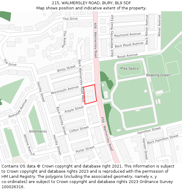 215, WALMERSLEY ROAD, BURY, BL9 5DF: Location map and indicative extent of plot