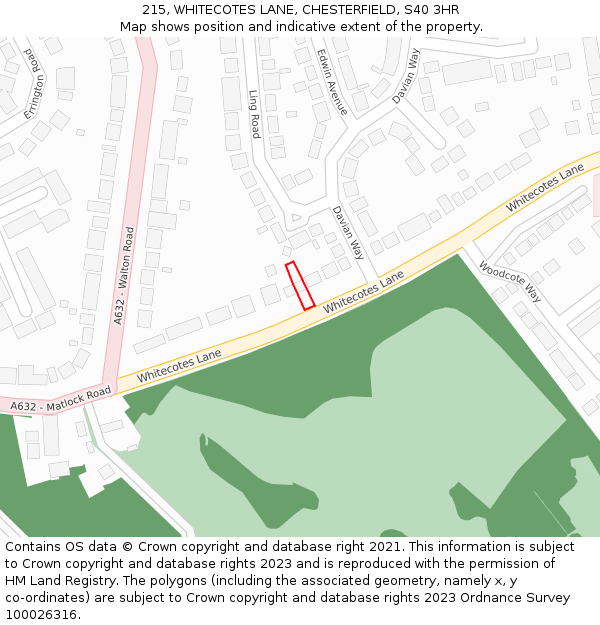 215, WHITECOTES LANE, CHESTERFIELD, S40 3HR: Location map and indicative extent of plot