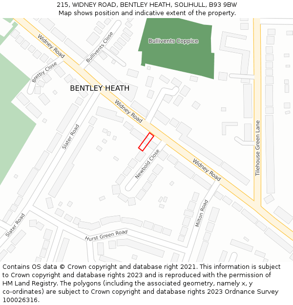 215, WIDNEY ROAD, BENTLEY HEATH, SOLIHULL, B93 9BW: Location map and indicative extent of plot