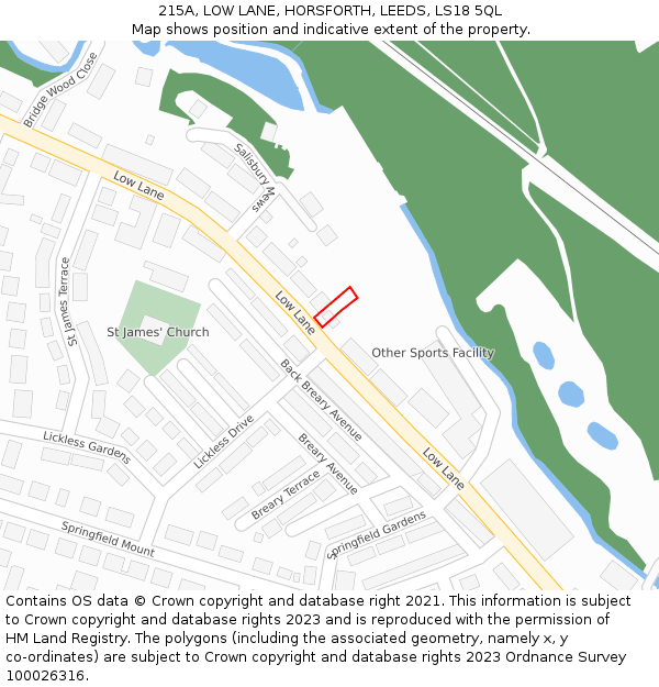 215A, LOW LANE, HORSFORTH, LEEDS, LS18 5QL: Location map and indicative extent of plot
