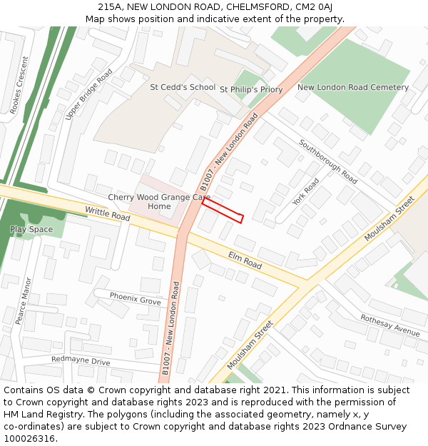 215A, NEW LONDON ROAD, CHELMSFORD, CM2 0AJ: Location map and indicative extent of plot