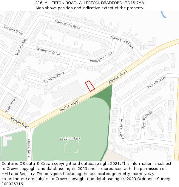 216, ALLERTON ROAD, ALLERTON, BRADFORD, BD15 7AA: Location map and indicative extent of plot