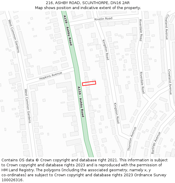 216, ASHBY ROAD, SCUNTHORPE, DN16 2AR: Location map and indicative extent of plot