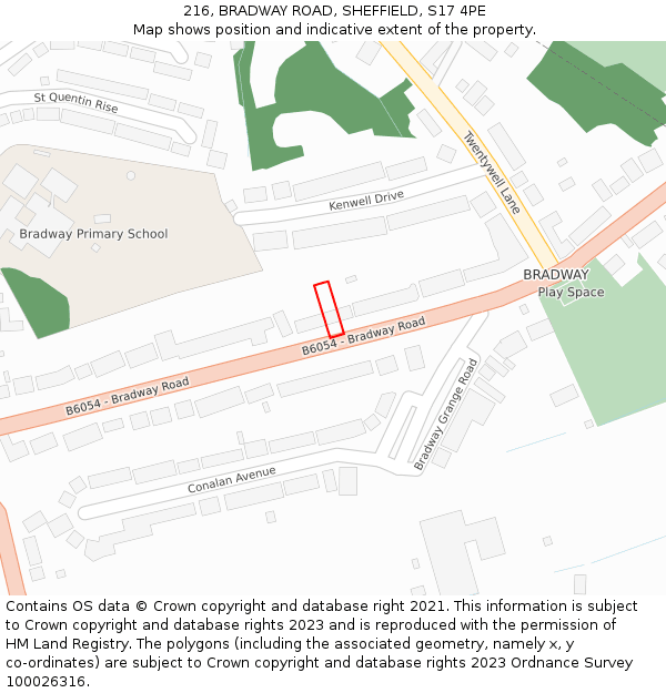 216, BRADWAY ROAD, SHEFFIELD, S17 4PE: Location map and indicative extent of plot